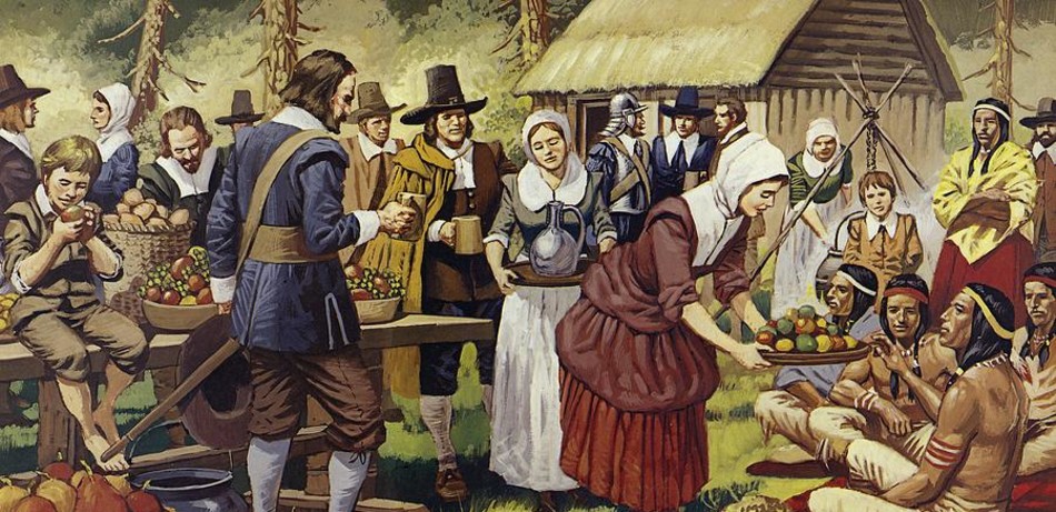 Уильям Бредфорд, первый губернатор Плимутской колонии придумал организовать пир, пригласить на него индейцев и вознести благодарность за спасение и помощь: так появился этот праздник